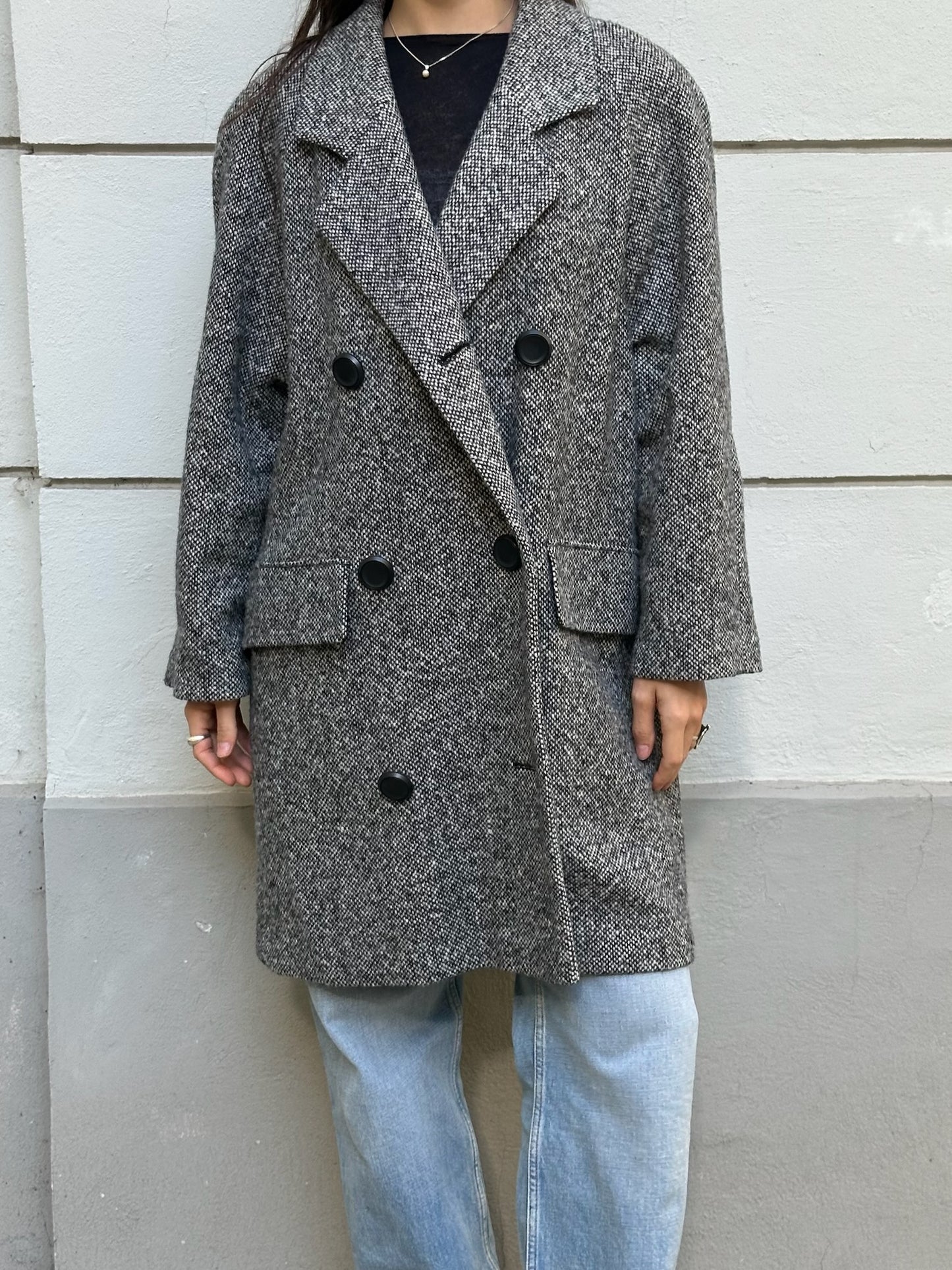 Vintage Black/Gray/White Wool Blend Coat M