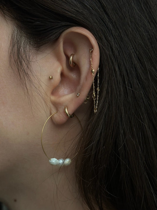 Golden Hoop & Freshwater Pearl Earrings