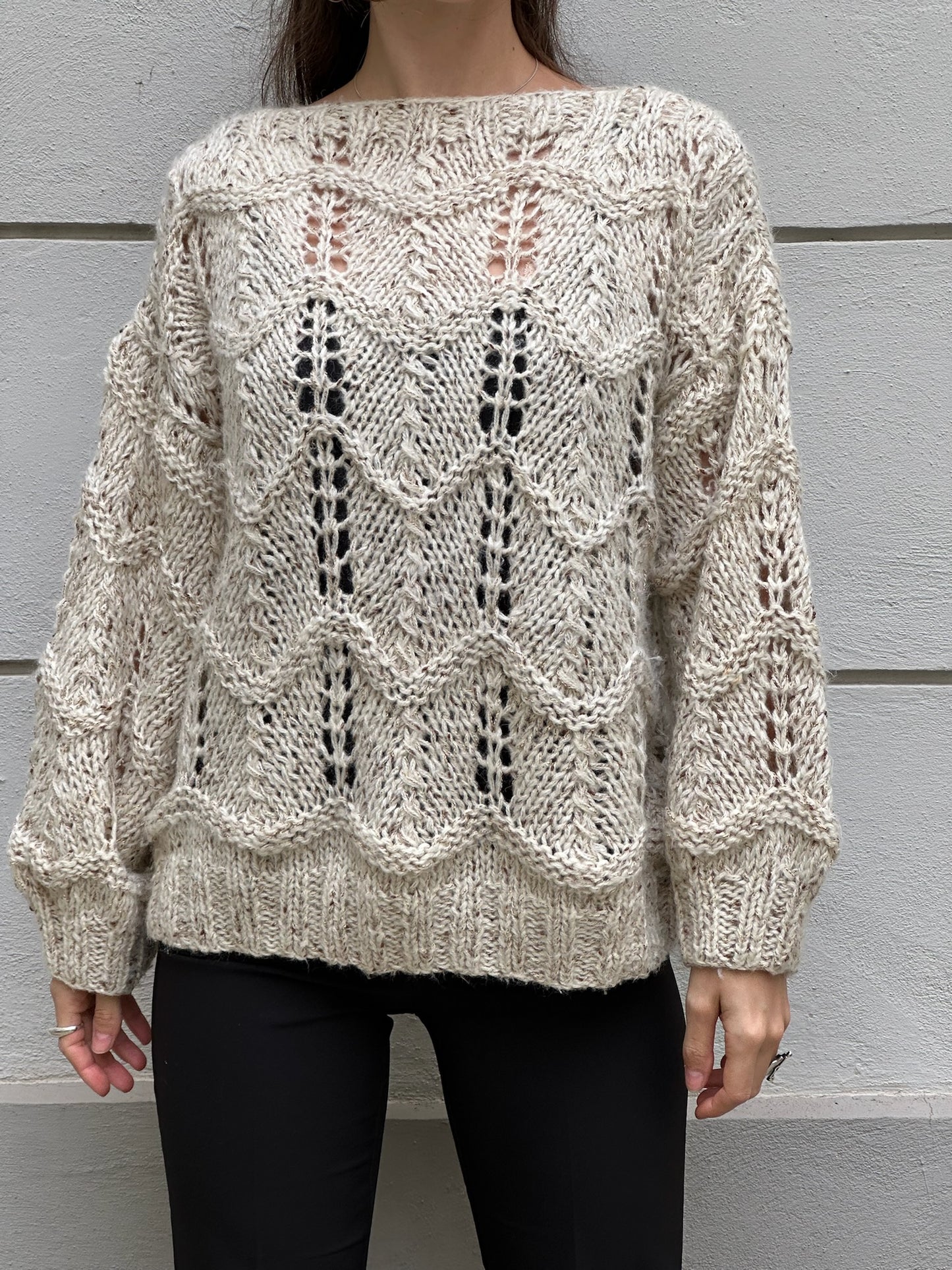 Vintage Handmade Knitted Pullover Light Oatmeal Sweater M