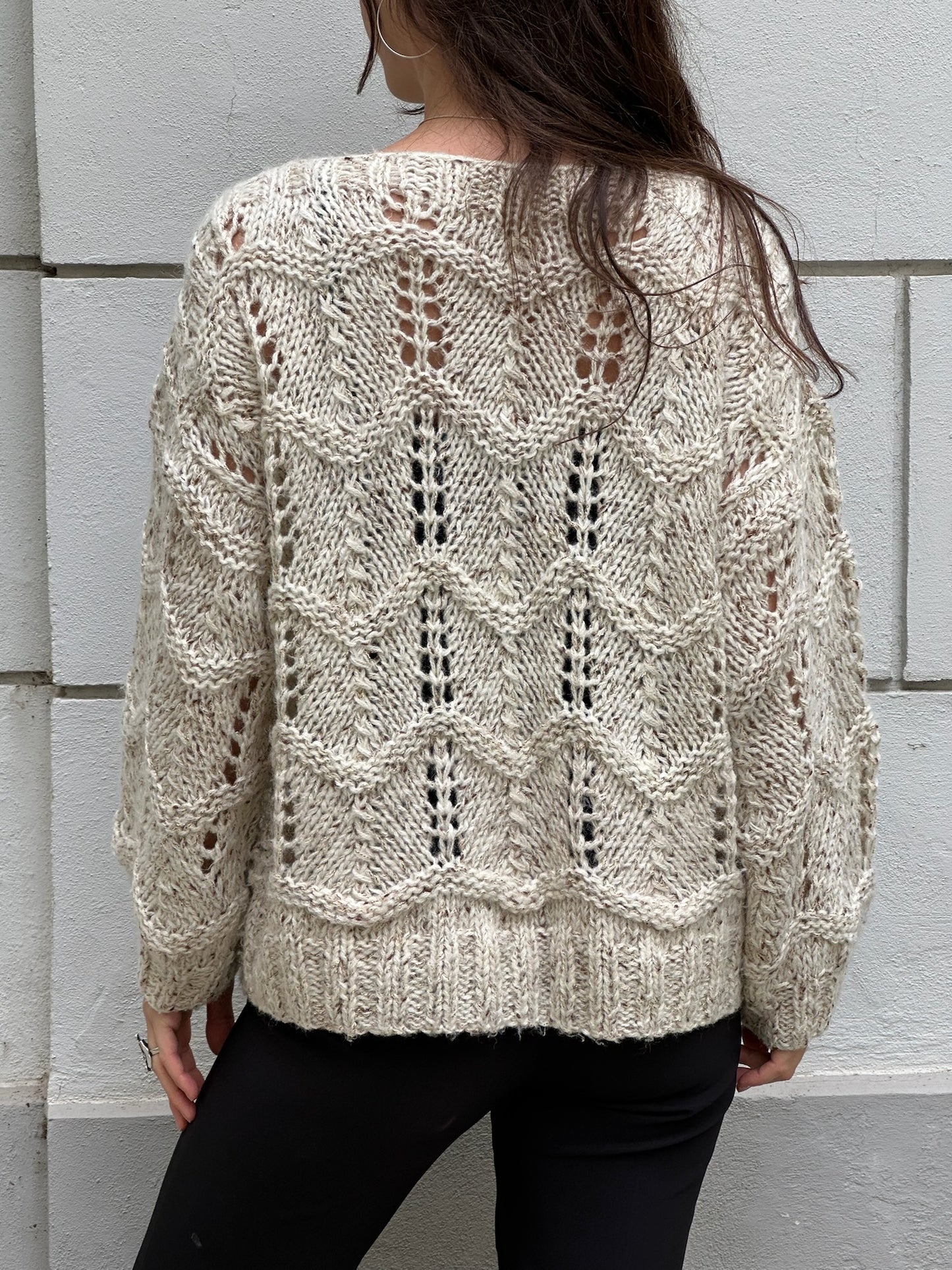 Vintage Handmade Knitted Pullover Light Oatmeal Sweater M