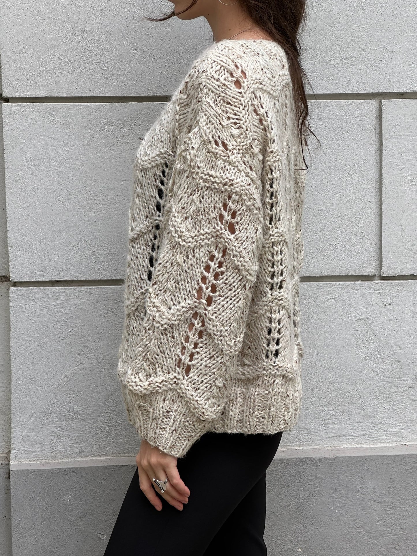 Vintage Handmade Knitted Pullover Light Oatmeal Sweater M