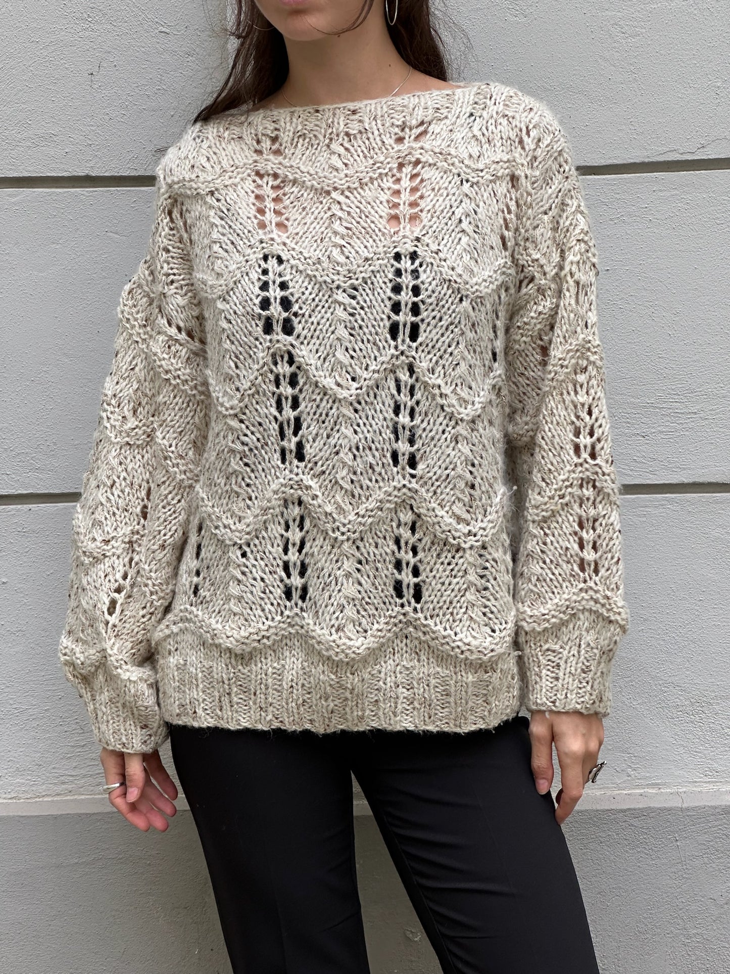 Vintage Handmade Knitted Pullover Light Oatmeal Sweater M