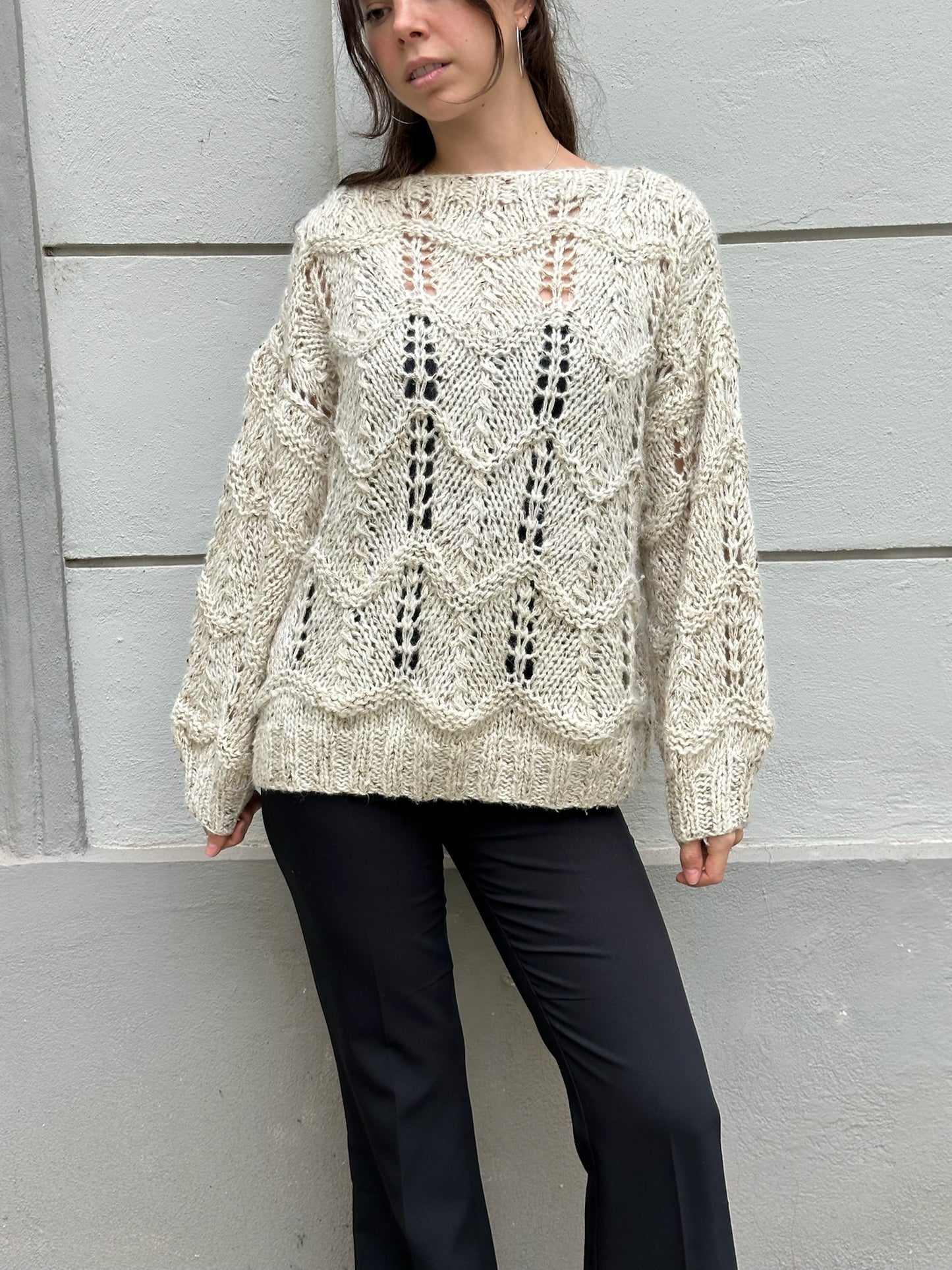 Vintage Handmade Knitted Pullover Light Oatmeal Sweater M