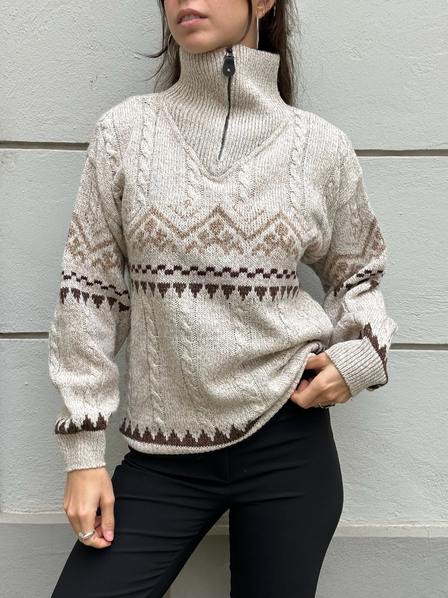 Vintage Wool Blend Zip High Neck Sweater/Pullover M