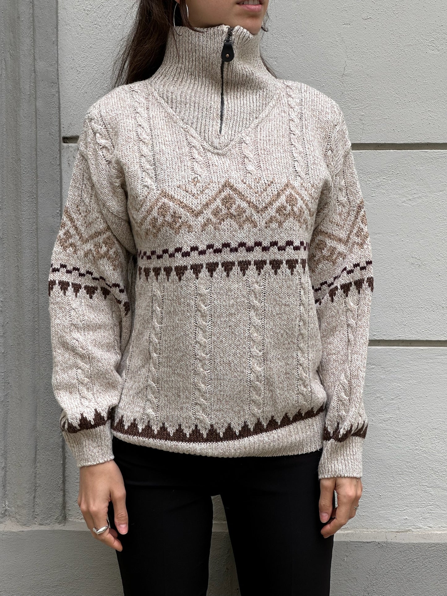 Vintage Wool Blend Zip High Neck Sweater/Pullover M