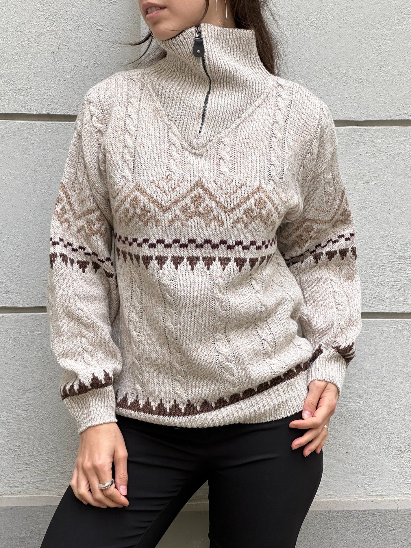 Vintage Wool Blend Zip High Neck Sweater/Pullover M