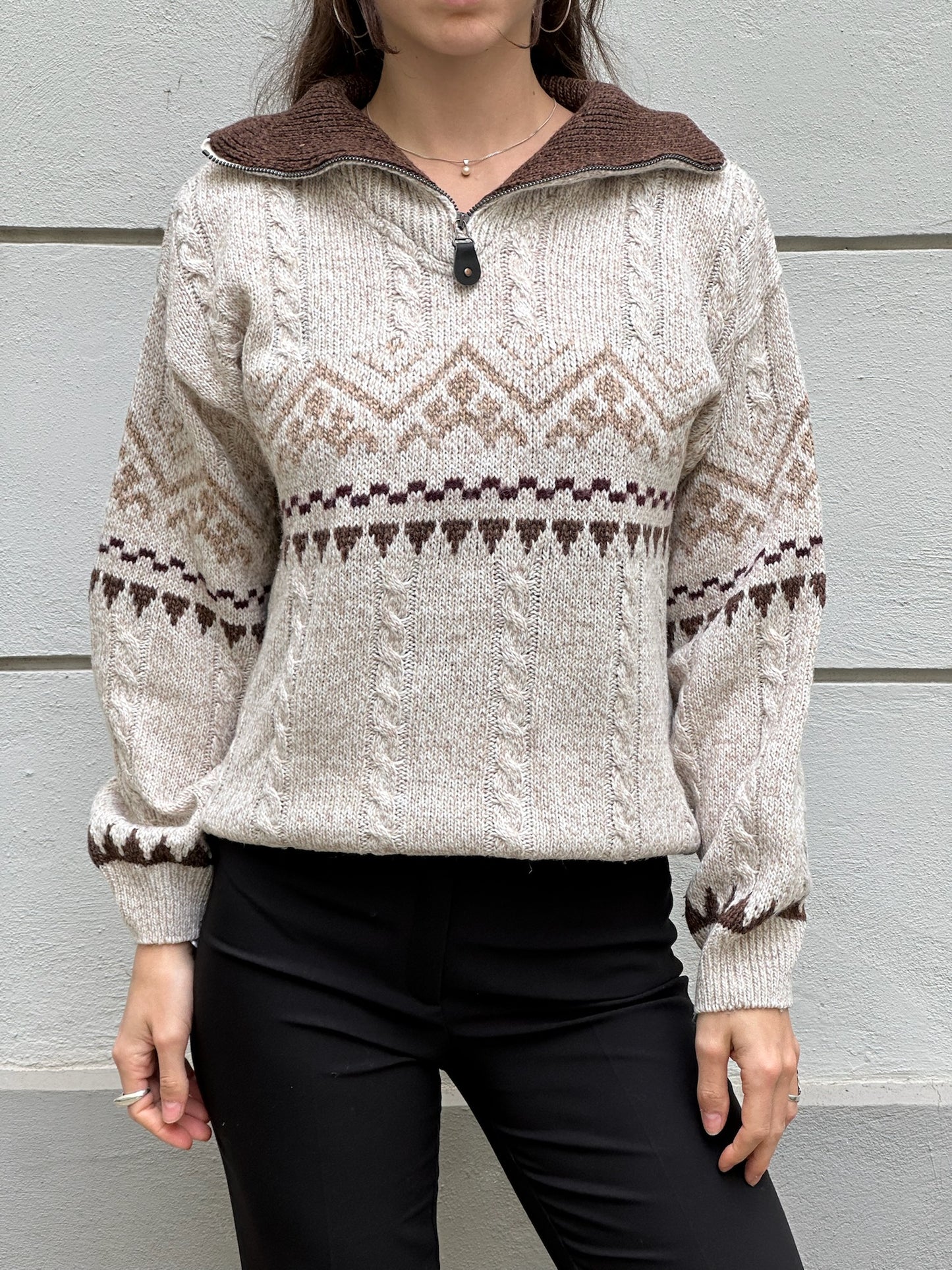 Vintage Wool Blend Zip High Neck Sweater/Pullover M