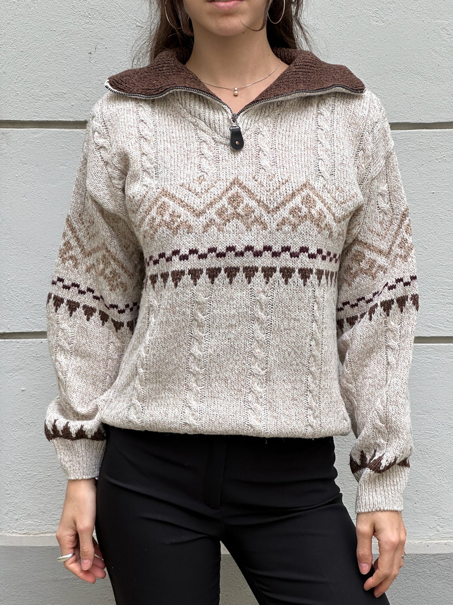 Vintage Wool Blend Zip High Neck Sweater/Pullover M
