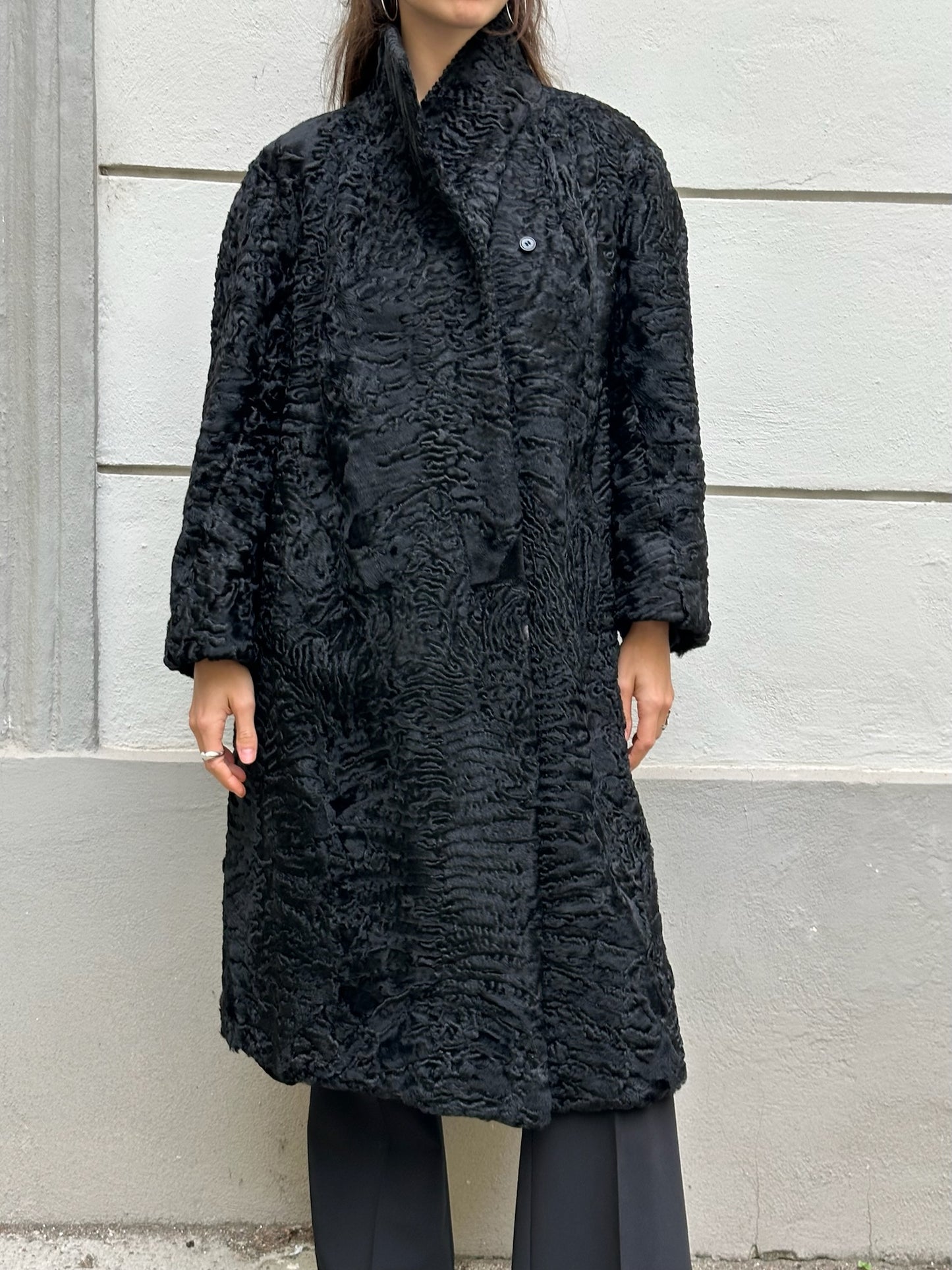 Vintage 100% Persian Lamb Shearling Black Coat M