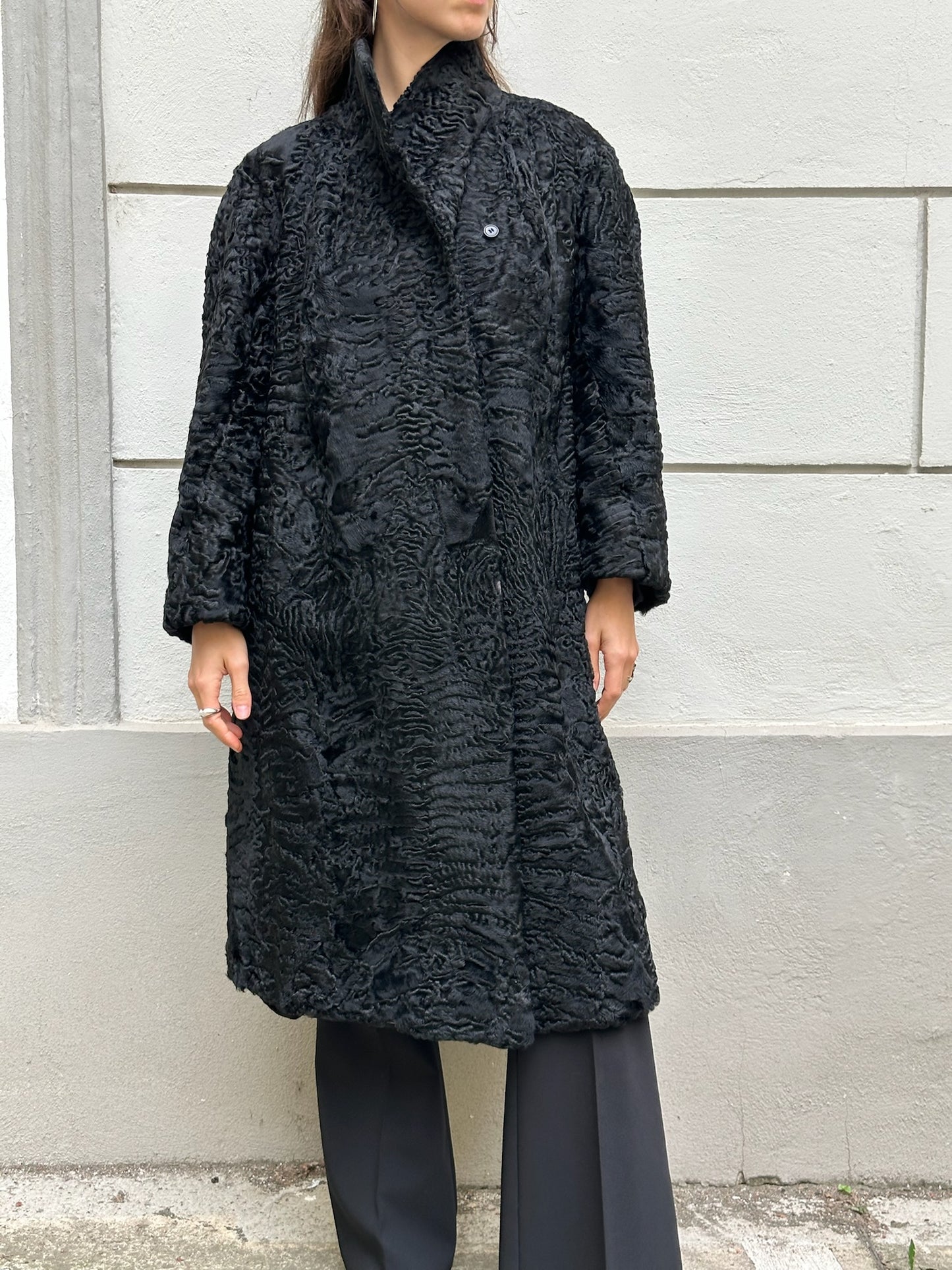 Vintage 100% Persian Lamb Shearling Black Coat M