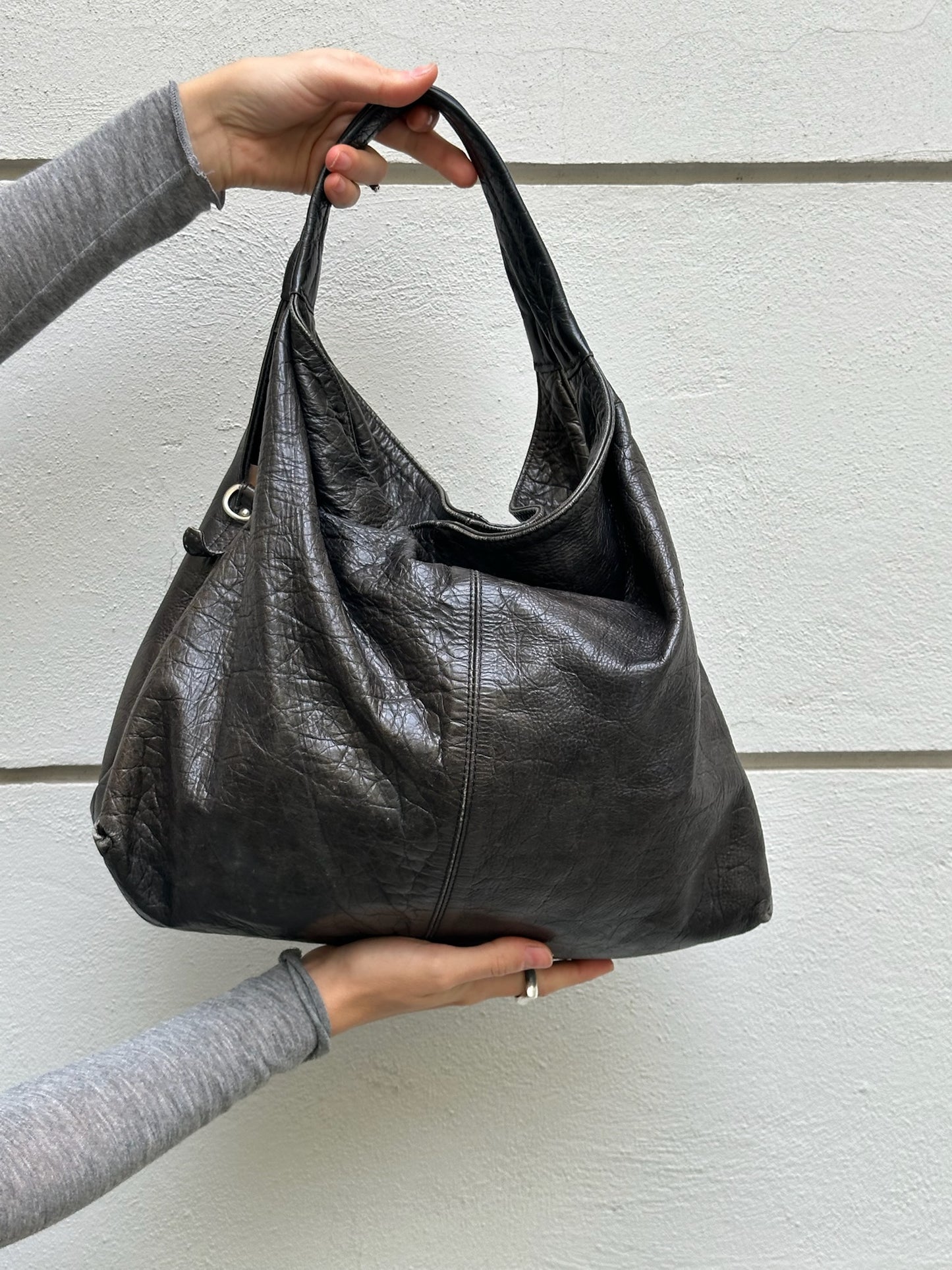 Vintage 100% Genuine Leather Washed Black Bag M/L