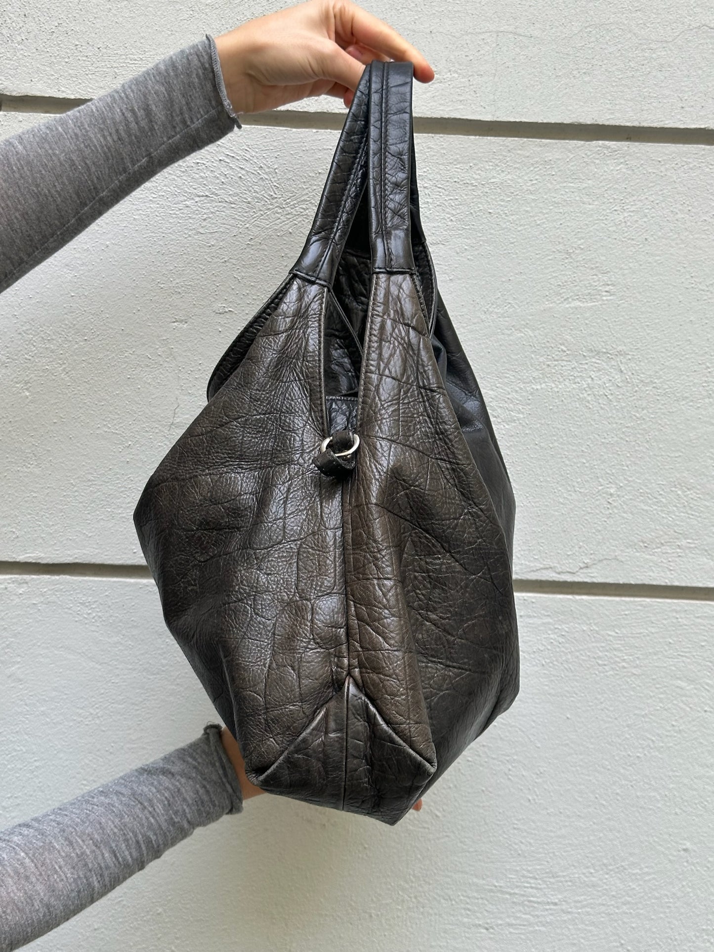 Vintage 100% Genuine Leather Washed Black Bag M/L