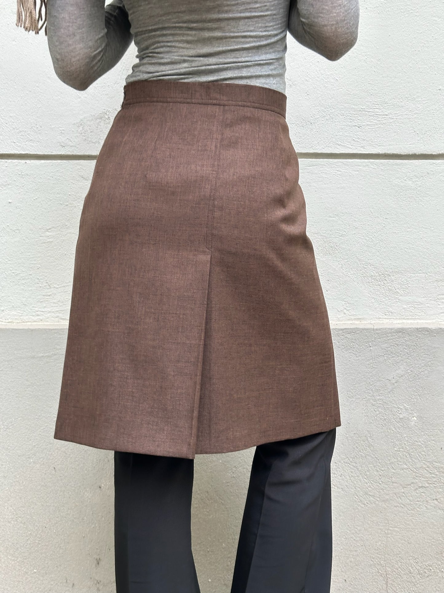 Vintage 90's Brown Pleated Slit Knee Length Skirt S