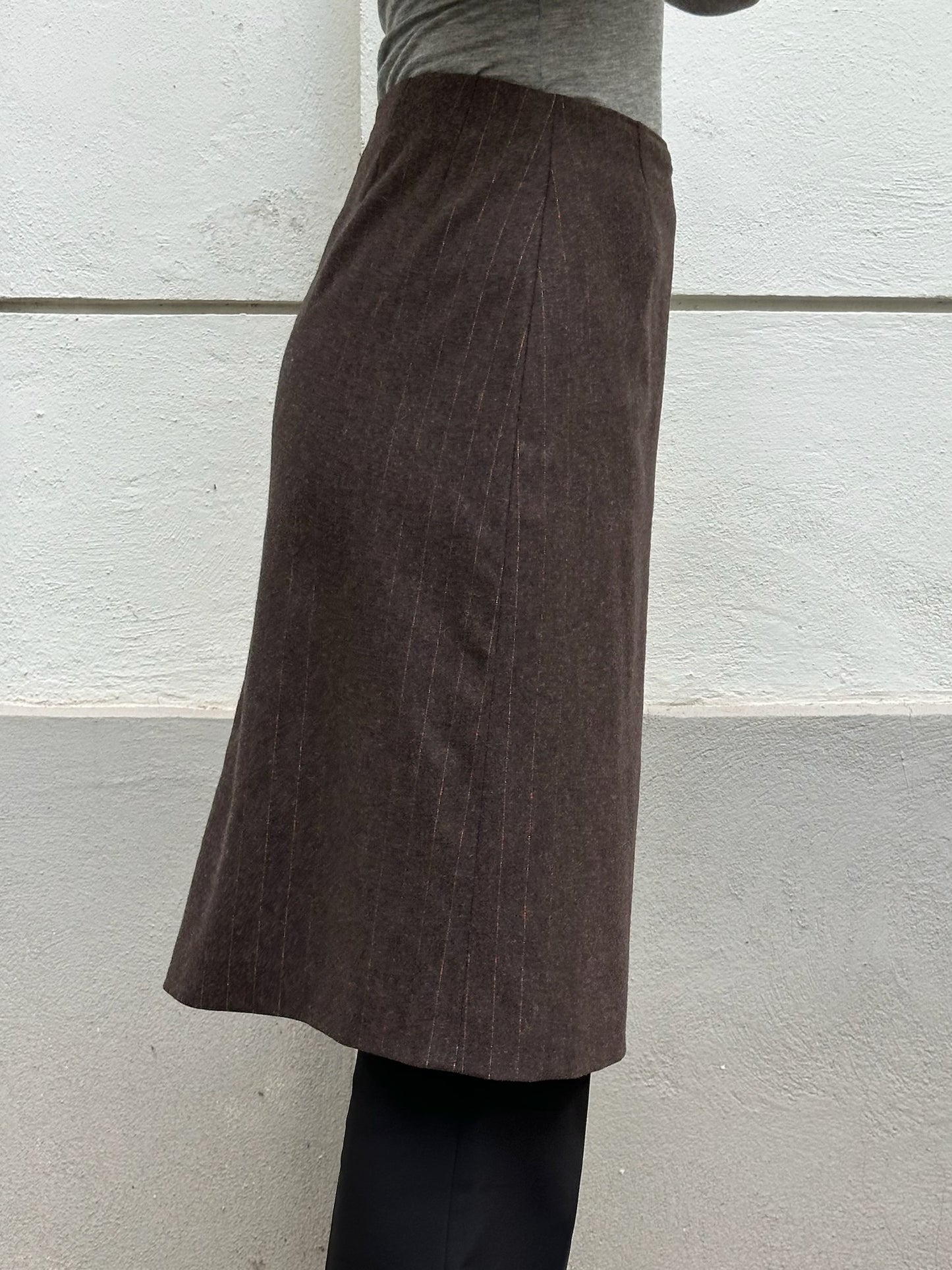 Vintage Brown Pinstripe Wool Blend Knee Length Skirt S