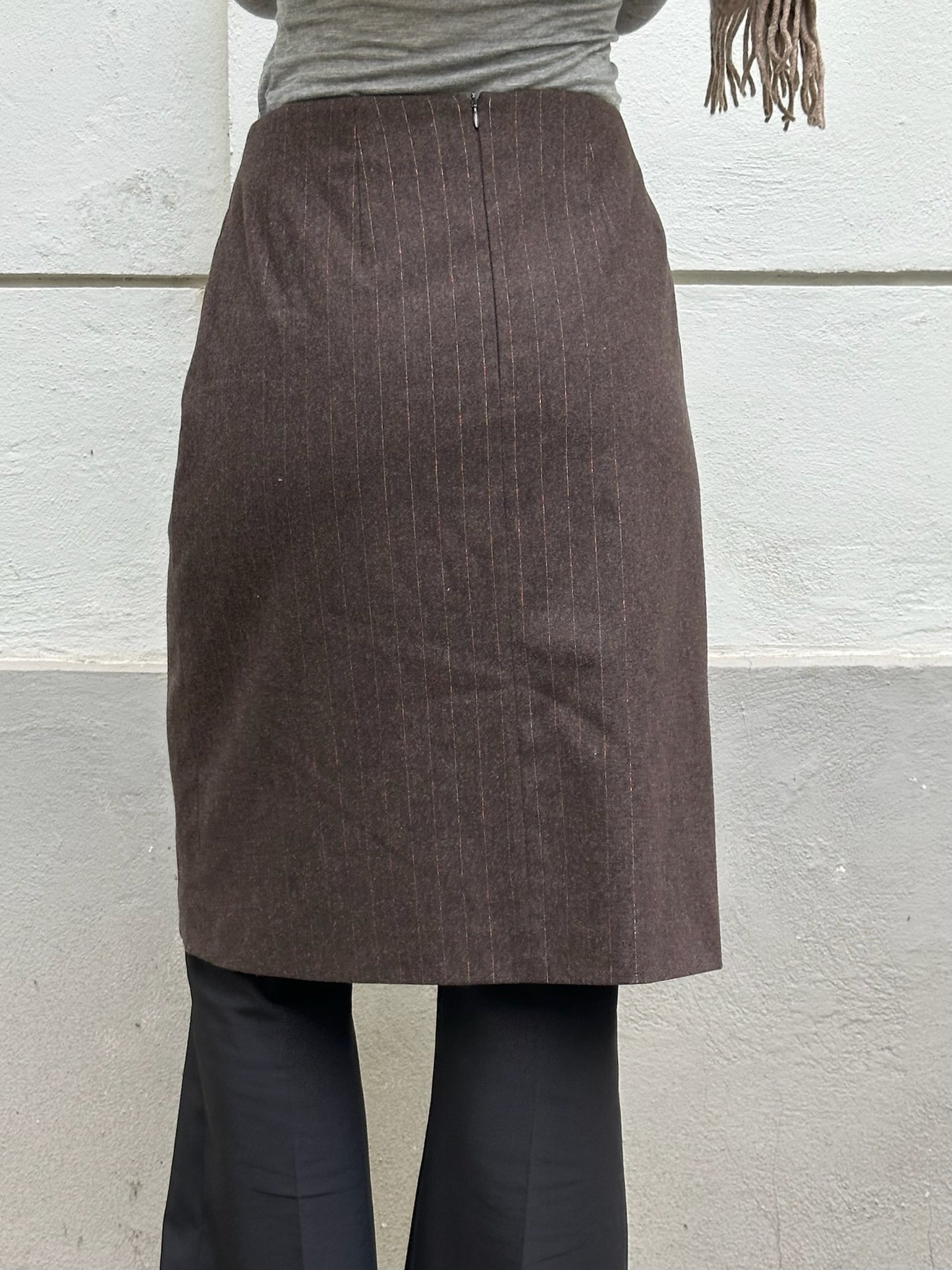 Vintage Brown Pinstripe Wool Blend Knee Length Skirt S