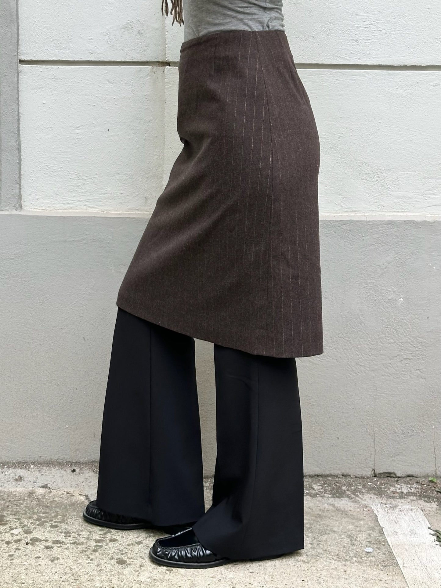 Vintage Brown Pinstripe Wool Blend Knee Length Skirt S