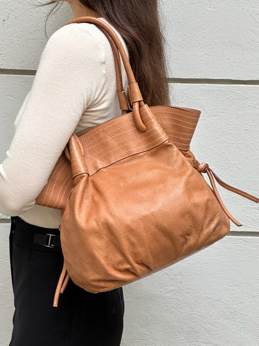 Vintage 100% Genuine Leather Tan Brown Hobo Bag L