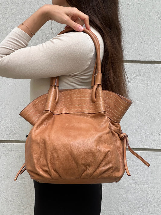 Vintage 100% Genuine Leather Tan Brown Hobo Bag L