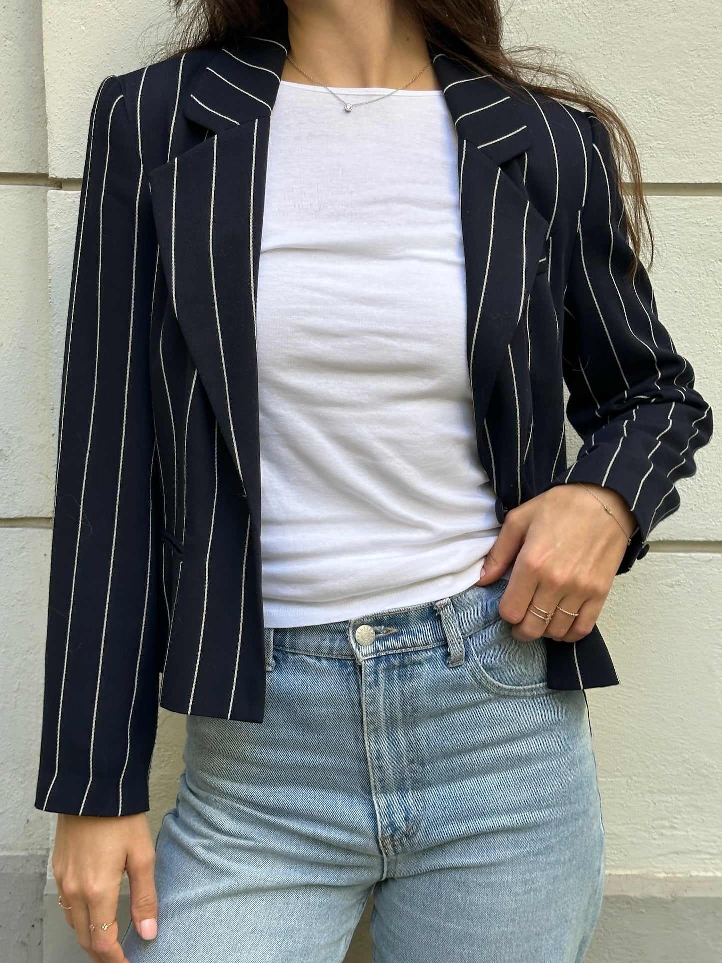Vintage Navy Blue & White Stripe Blazer S