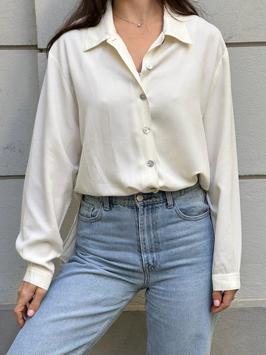Vintage Cream Button Down Blouse M