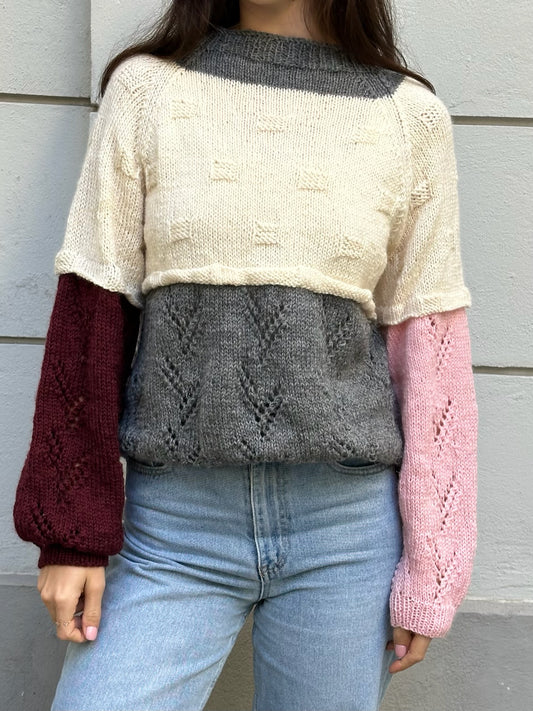 Vintage Handmade Patchwork Style Knitted Pullover Sweater M