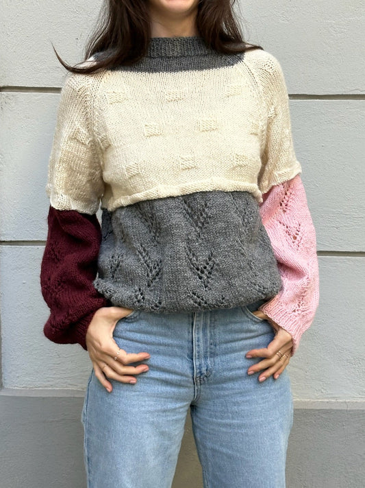 Vintage Handmade Patchwork Style Knitted Pullover Sweater M