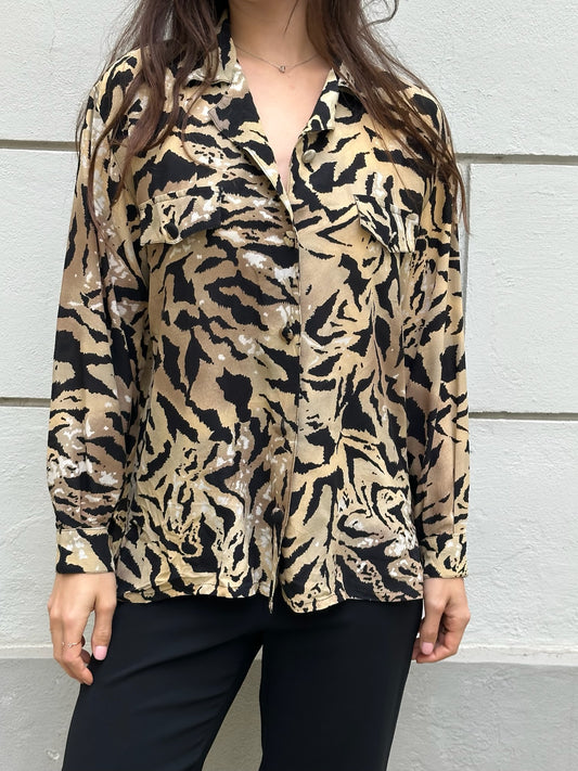 Vintage Animal Print Button Down Blouse S/M