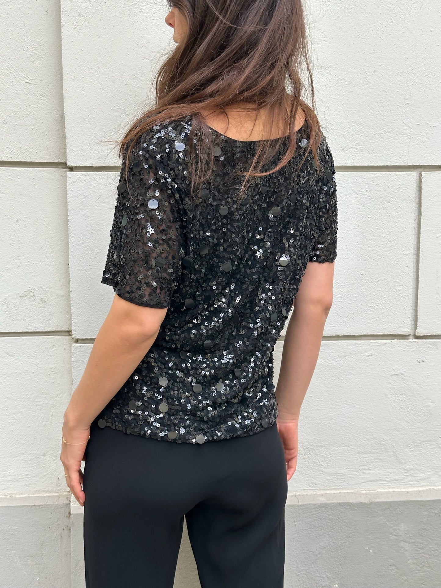 Vintage 100% Viscose Black Sequin Top M
