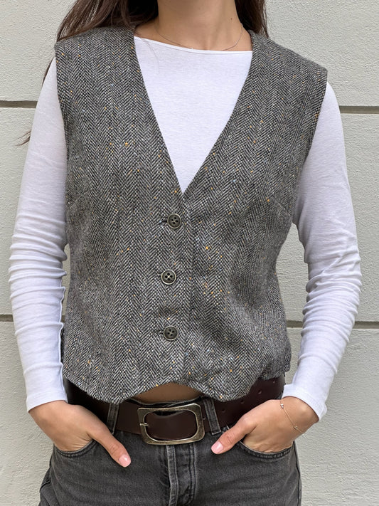 Vintage Gray Speckled Wool Vest M