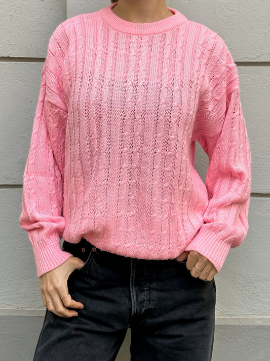 Vintage Pink Cable Knit Pullover Sweater M