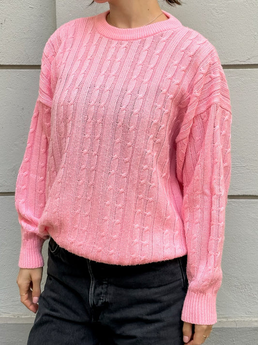 Vintage Pink Cable Knit Pullover Sweater M