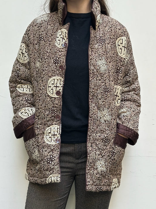 Vintage Asian/Oriental Brown Pattern Jacket M