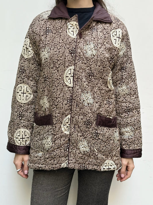 Vintage Asian/Oriental Brown Pattern Jacket M