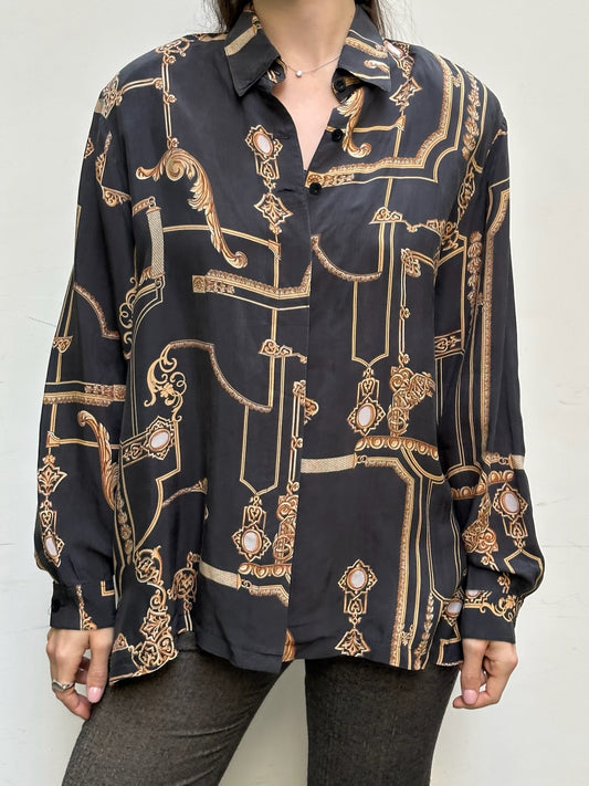 Vintage 100% Cupro Button Down Blouse M