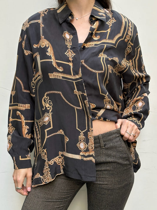 Vintage 100% Cupro Button Down Blouse M