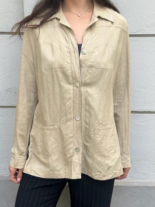 Vintage Beige Button Down Blouse S/M