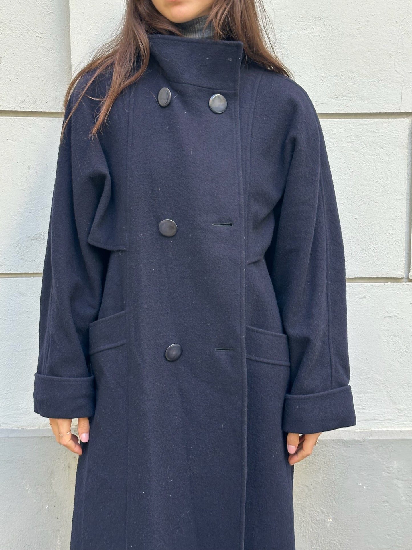 Vintage Wool Button Back Large Lapel Coat L