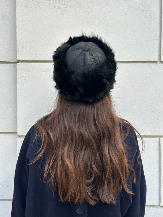 Vintage Black Shearling Hat