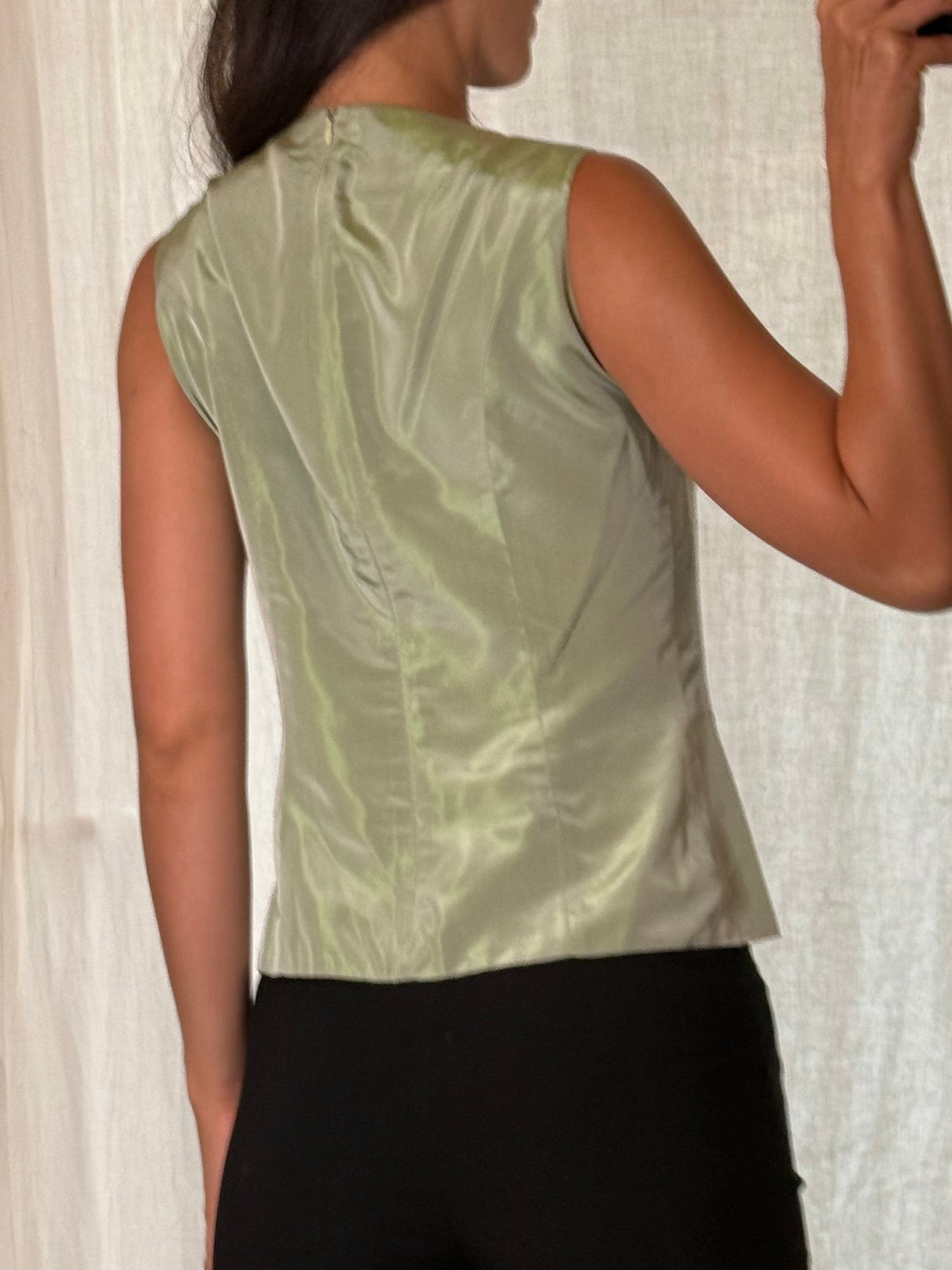 Vintage Iridescent Mint Green Shiny Bow Top S