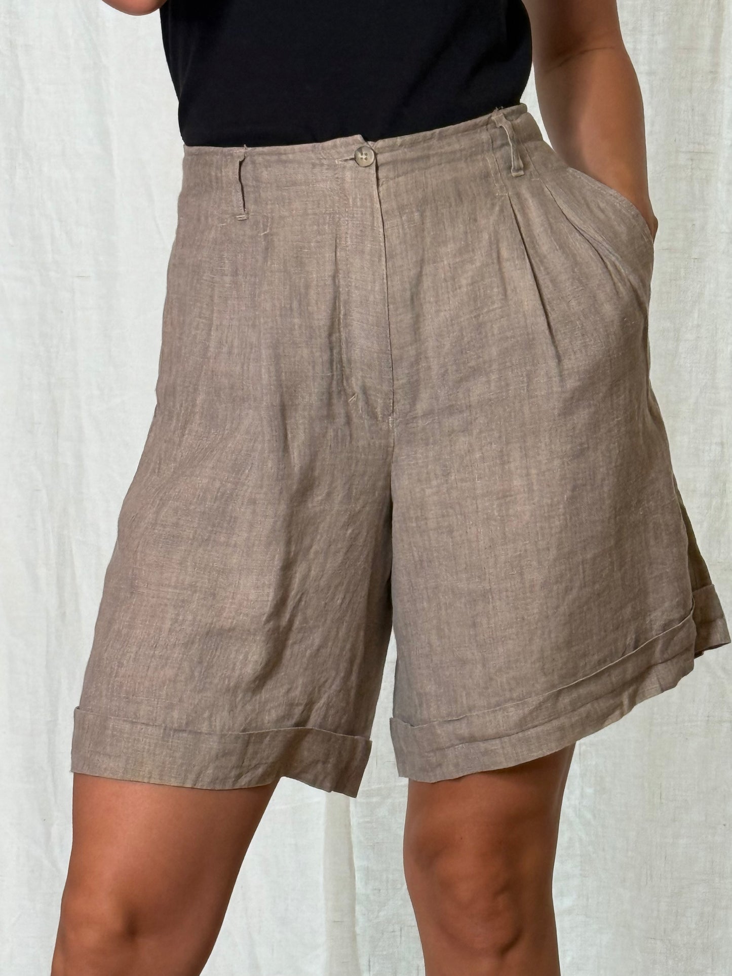 Vintage 100% Linen Brown High Waisted Shorts XS/S