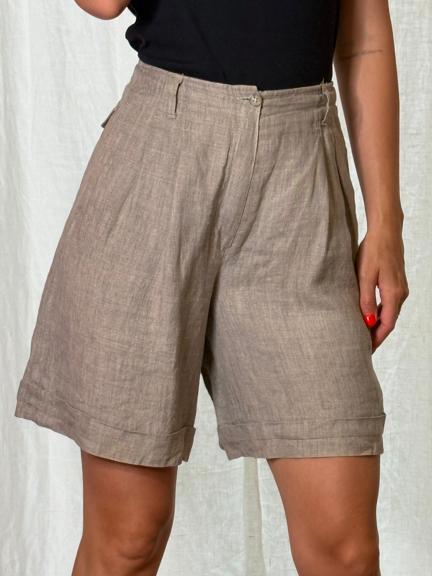 Vintage 100% Linen Brown High Waisted Shorts XS/S