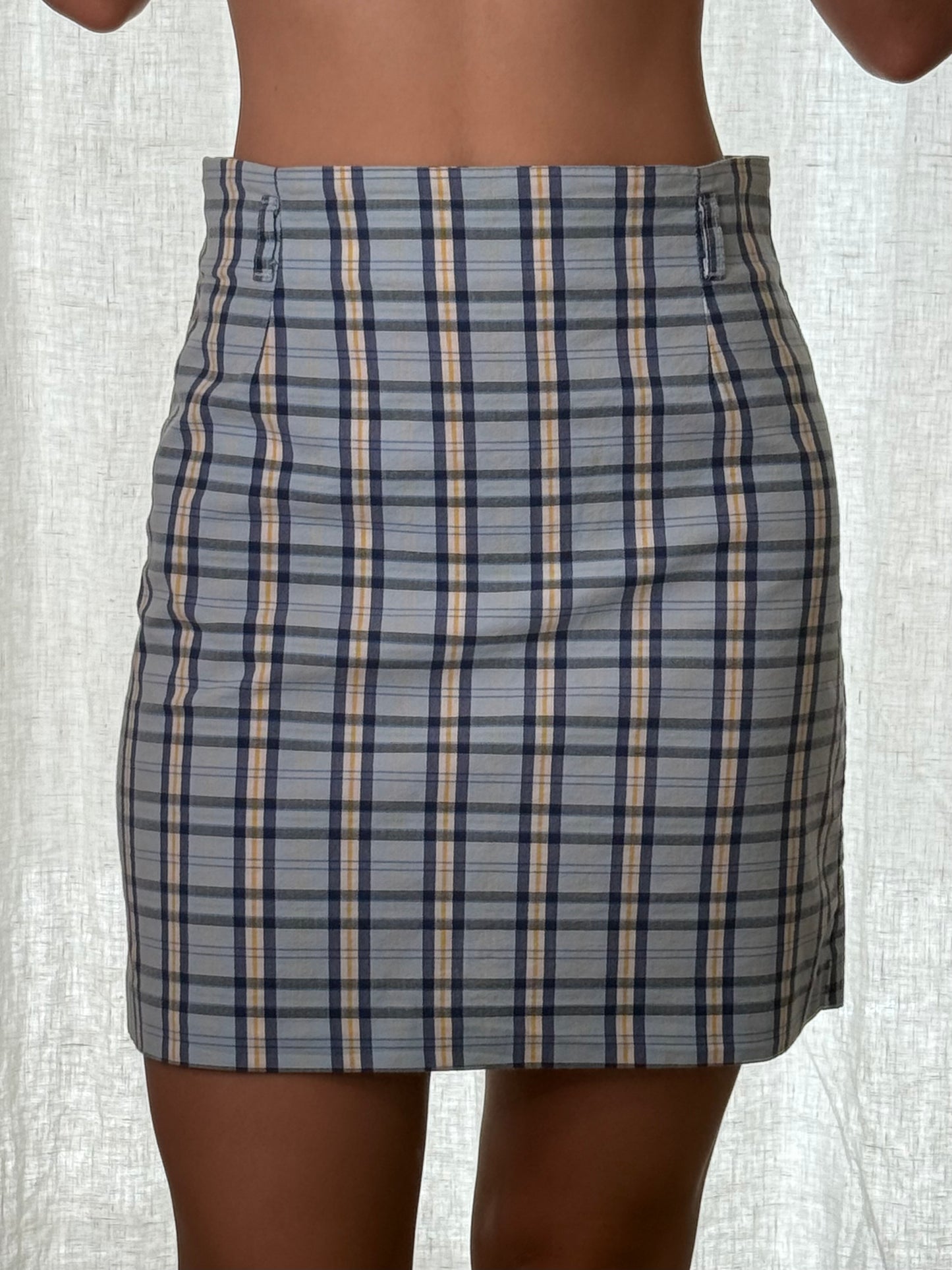 Vintage Baby Blue Plaid High Waisted Mini Skirt S