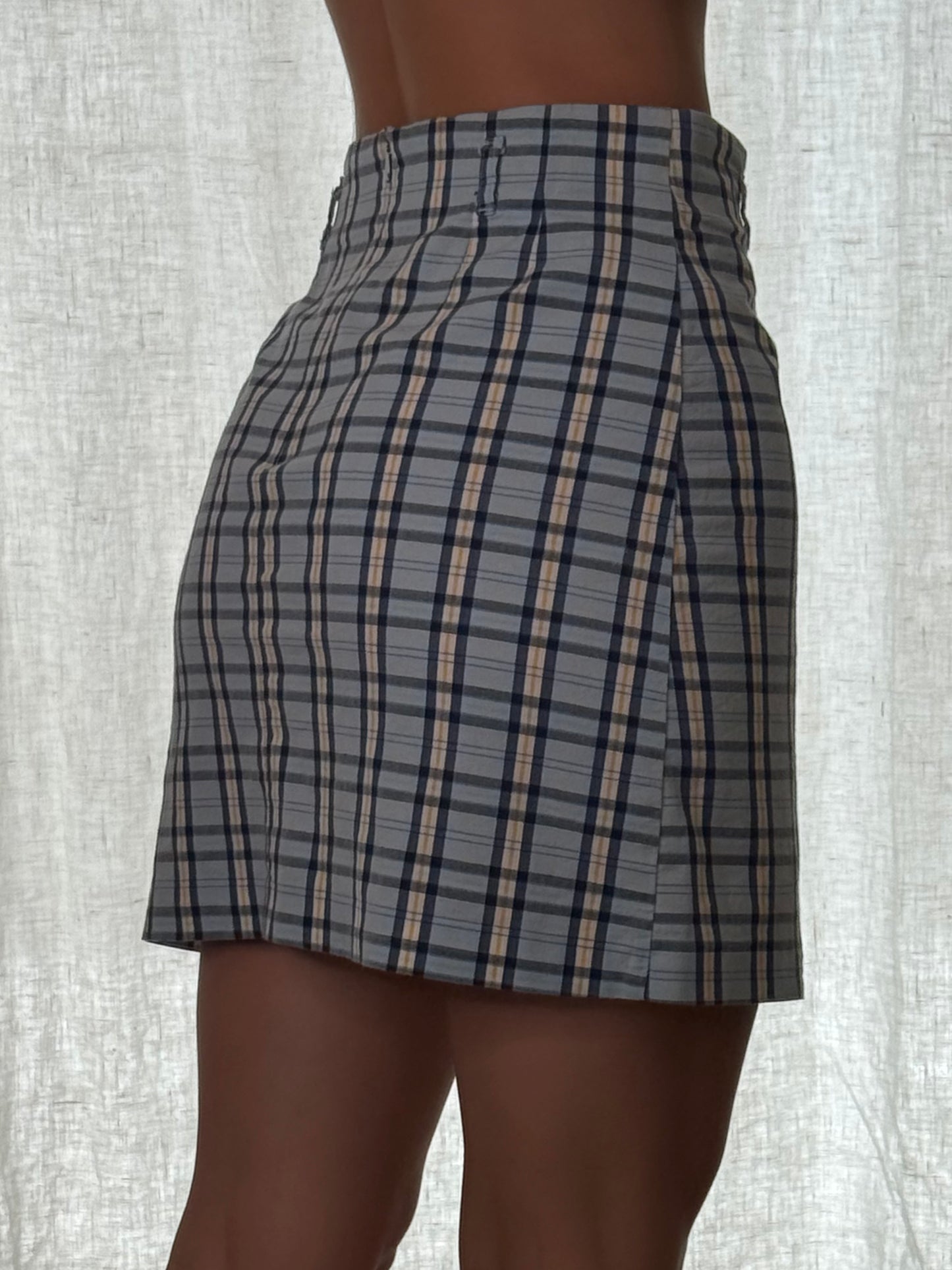 Vintage Baby Blue Plaid High Waisted Mini Skirt S