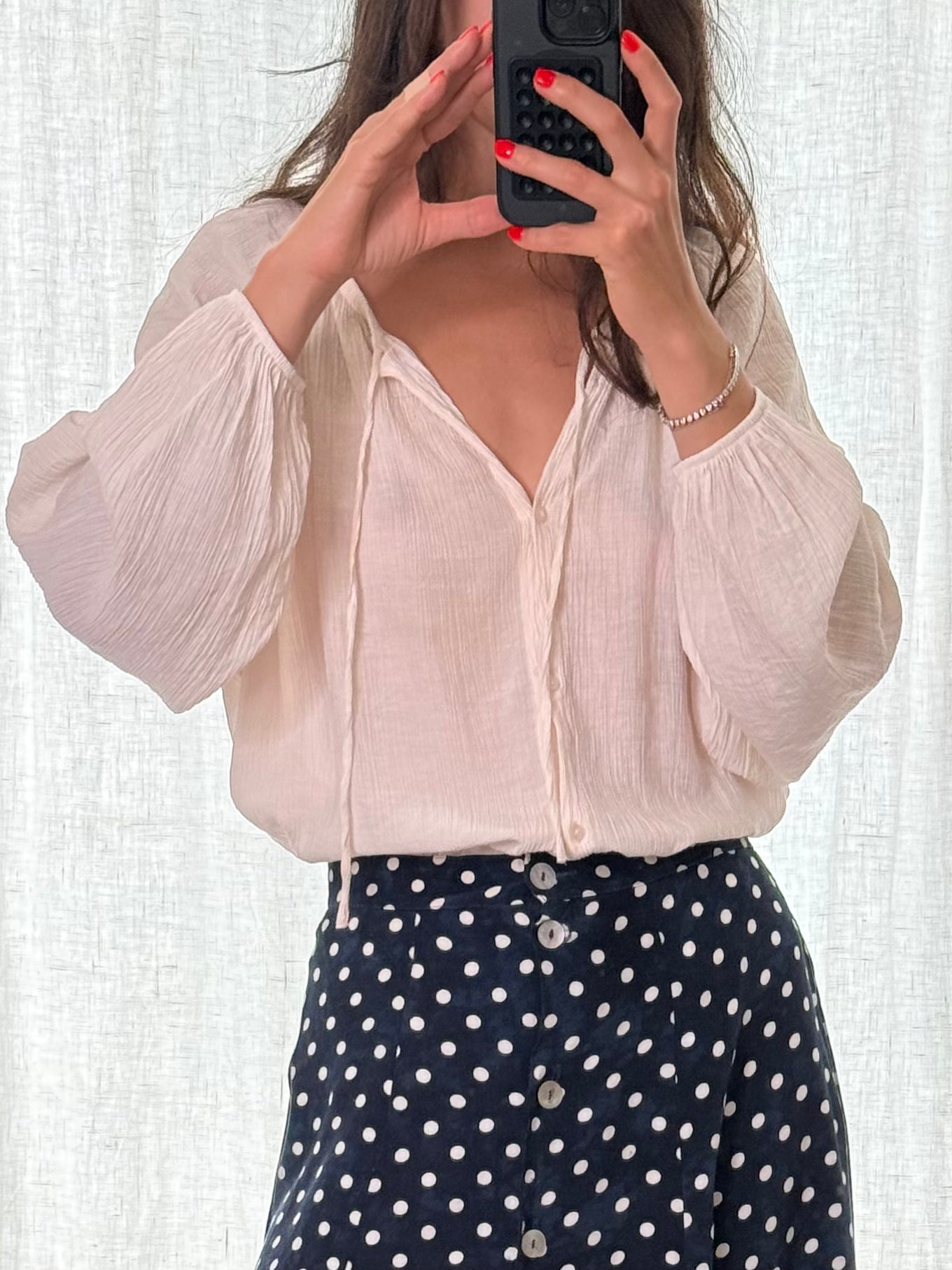 White Cream Boho Blouse M