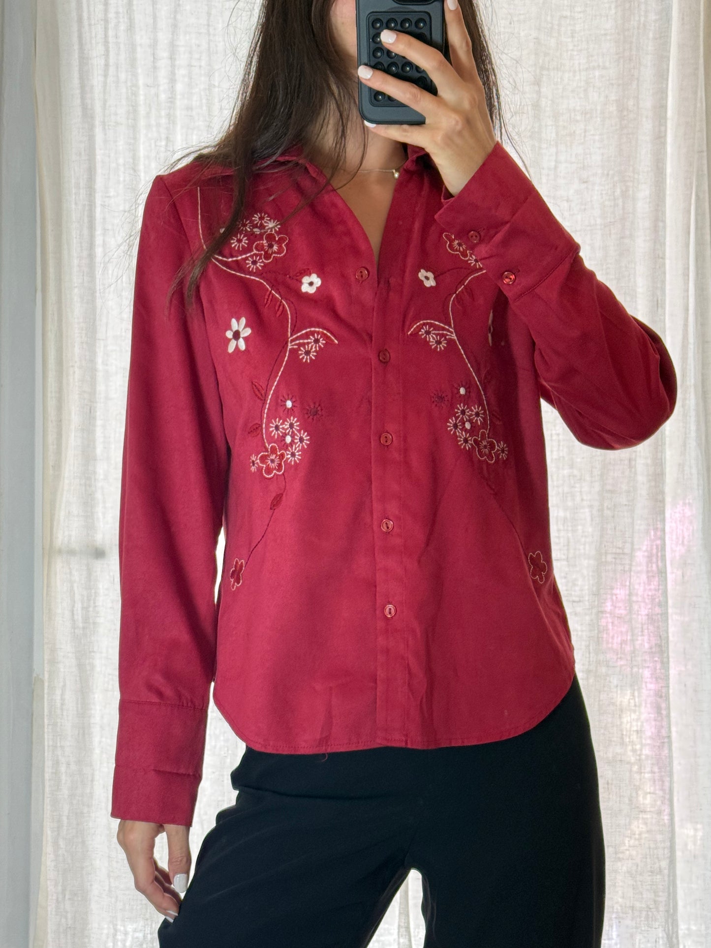 Vintage Red Vegan Suede Button Down Shirt S