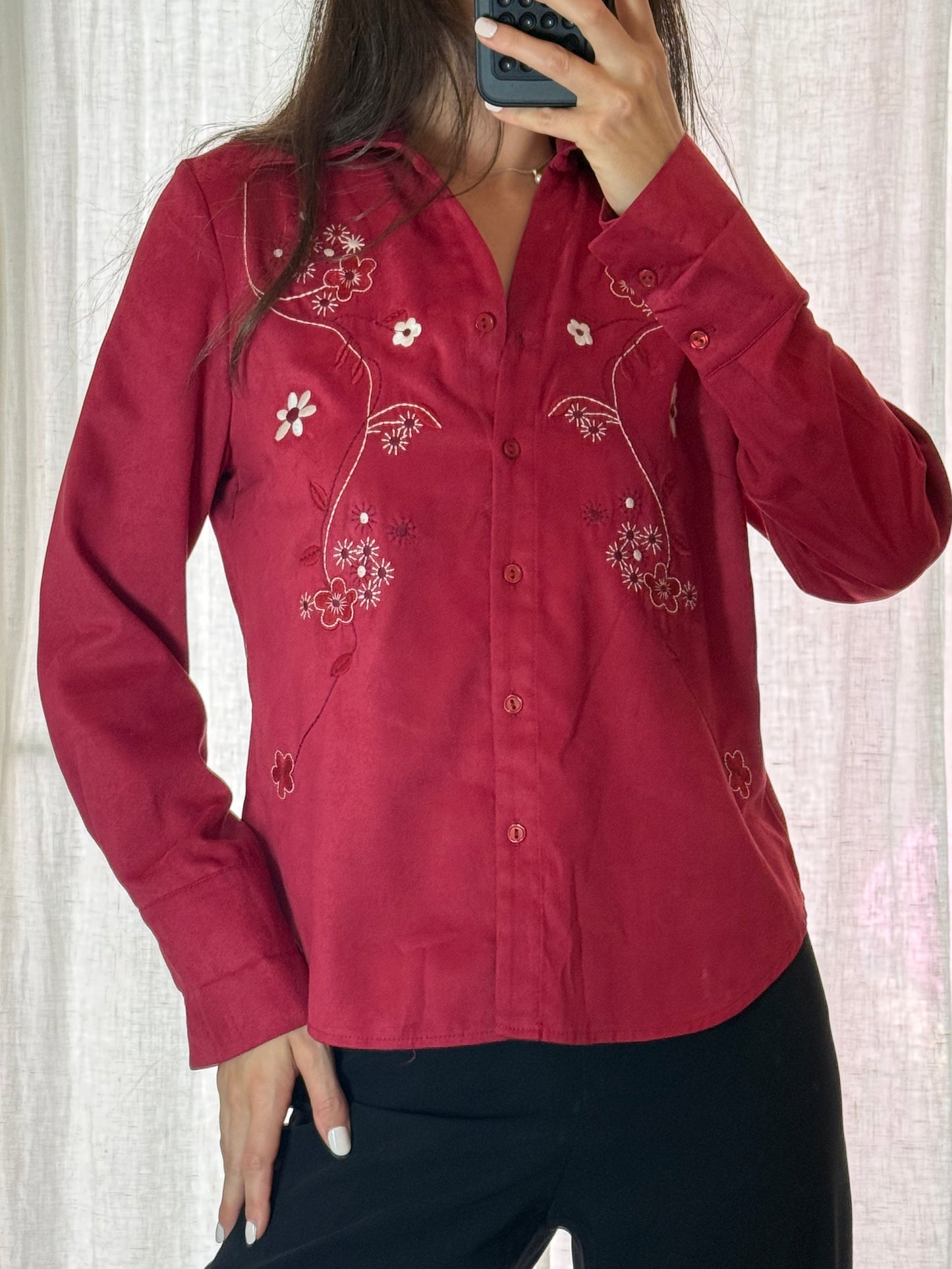 Vintage Red Vegan Suede Button Down Shirt S