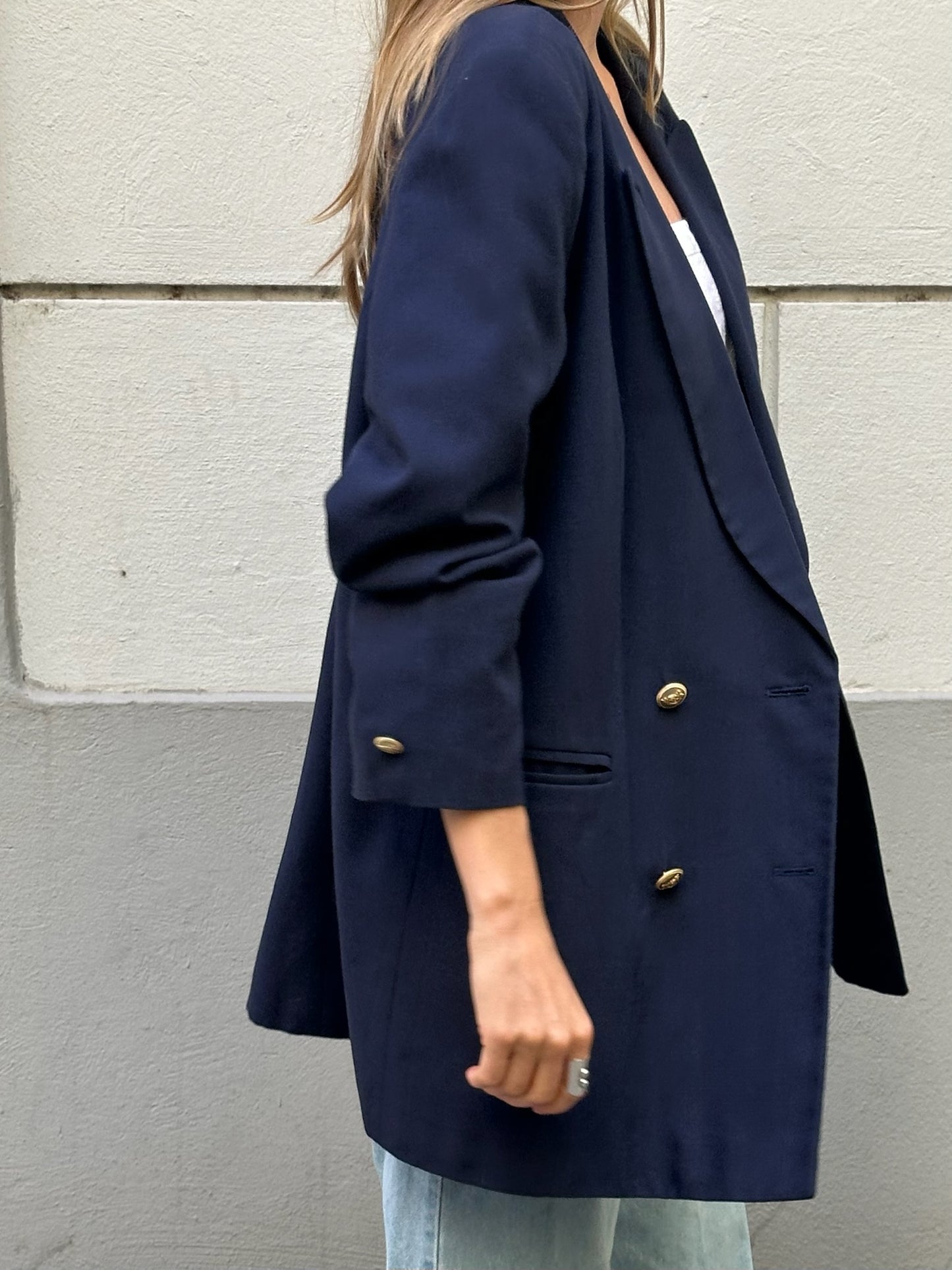 Vintage Viscose Blend Navy Blue Oversized Blazer Jacket XL