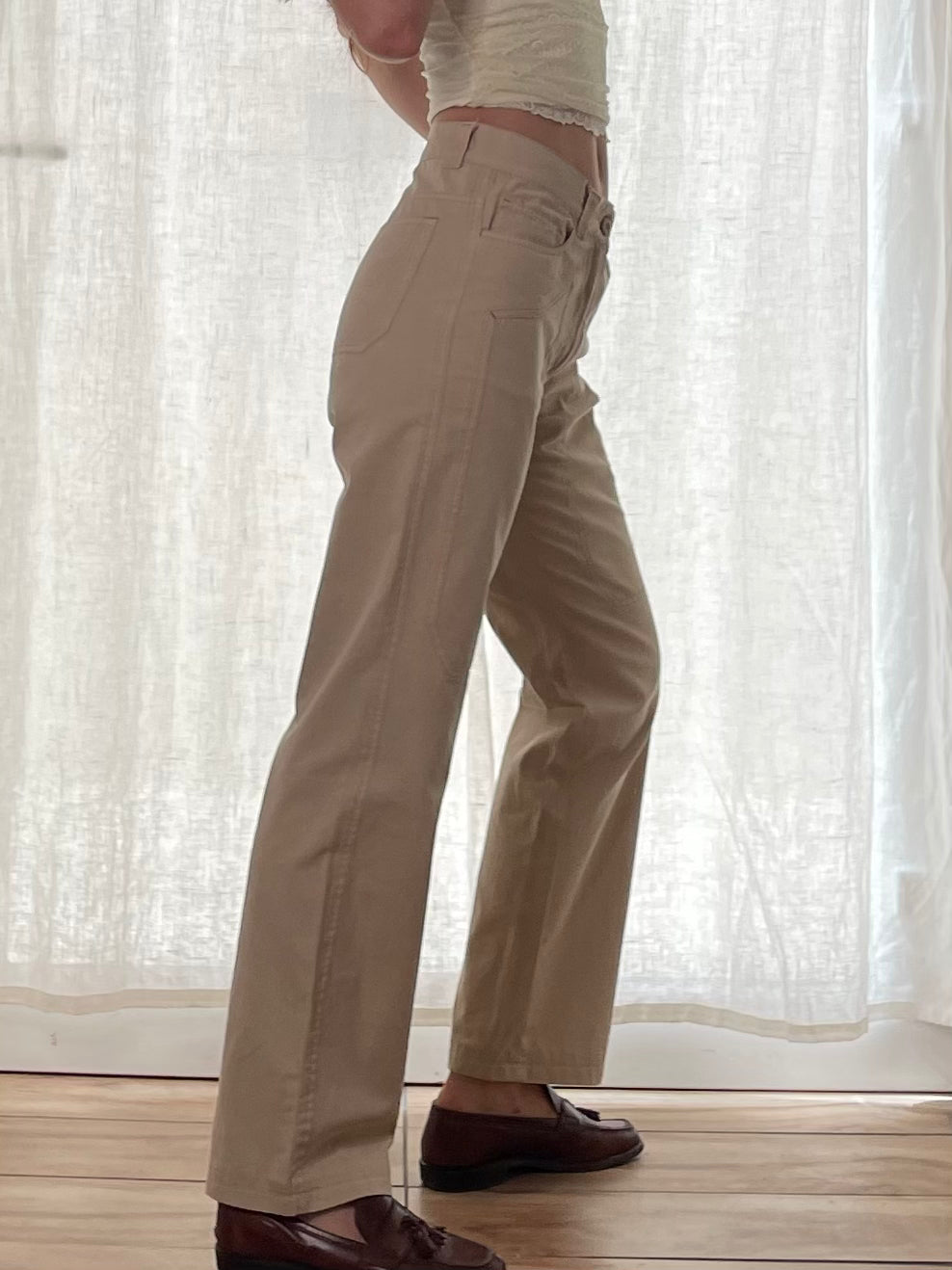 Vintage 100% Cotton Khaki High Waisted Trousers M/L EU 40