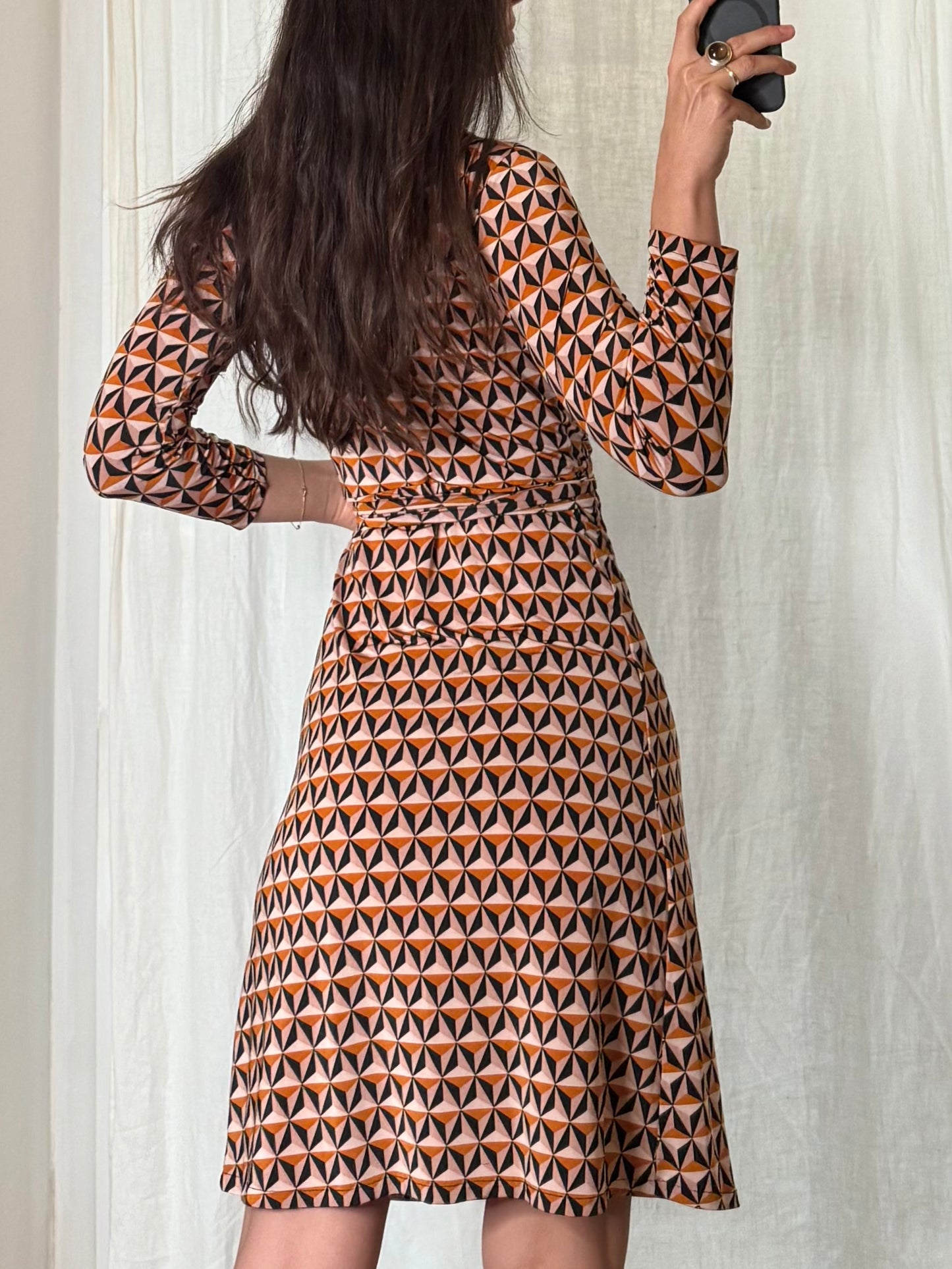 Geometrical Printed Wrap Midi Dress S/M