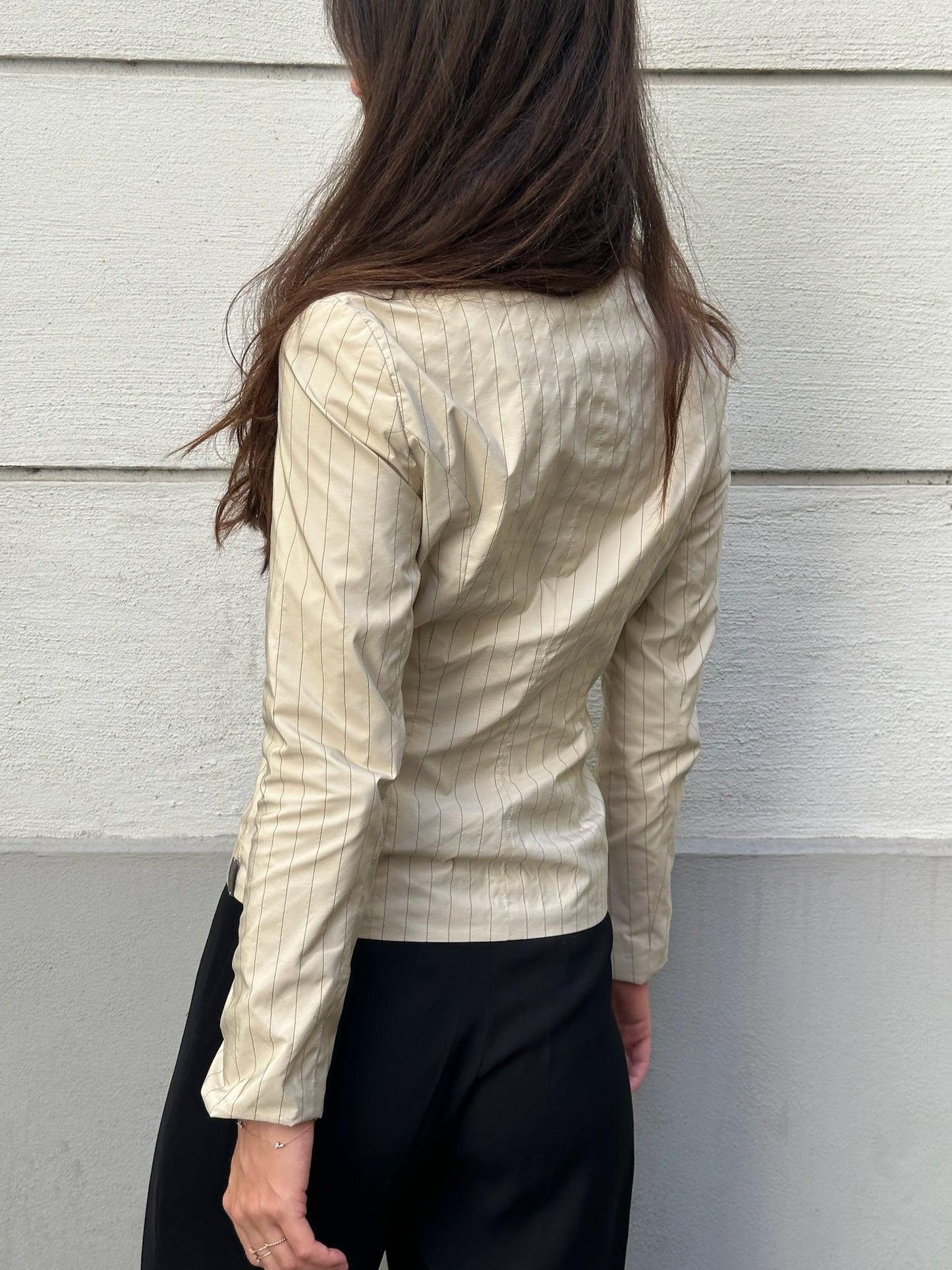 Vintage Sonja Kiefer Beige Pinstripe Blazer Top S